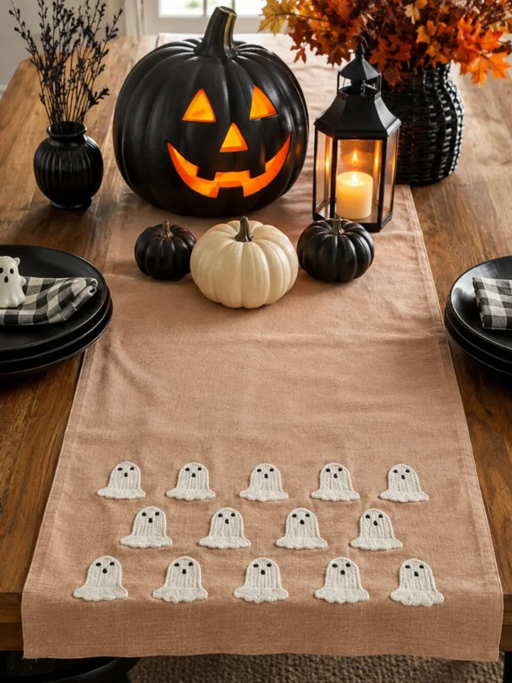 Indigo Home Ghost 100% Cotton Hand Embroidered Table Runner 16